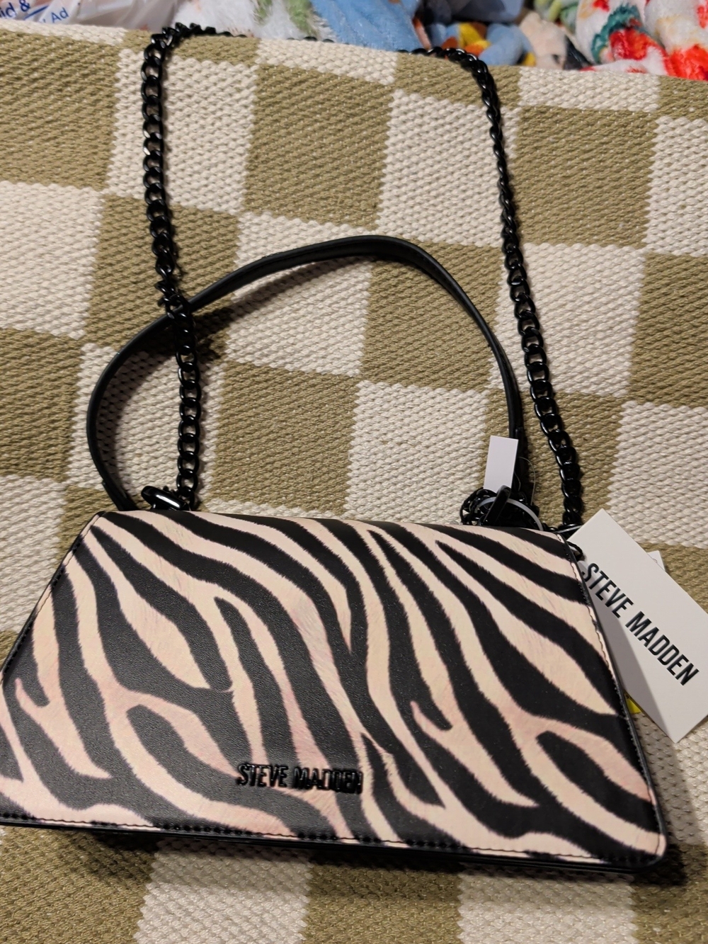 Steve Madden Black White Zebra Crossbody with Chain Strap Nwt